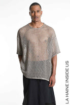 LA HAINE INSIDE US M1226 T-Shirt - Mud Cold Dyed Net Oversized Italian Men's