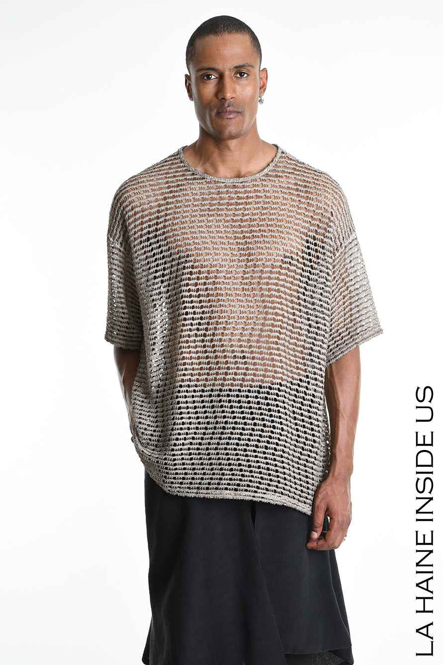 LA HAINE INSIDE US M1226 T-Shirt - Mud Cold Dyed Net Oversized Italian Men's