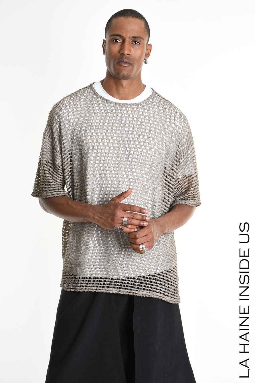 LA HAINE INSIDE US M1226 T-Shirt - Mud Cold Dyed Net Oversized Italian Men's