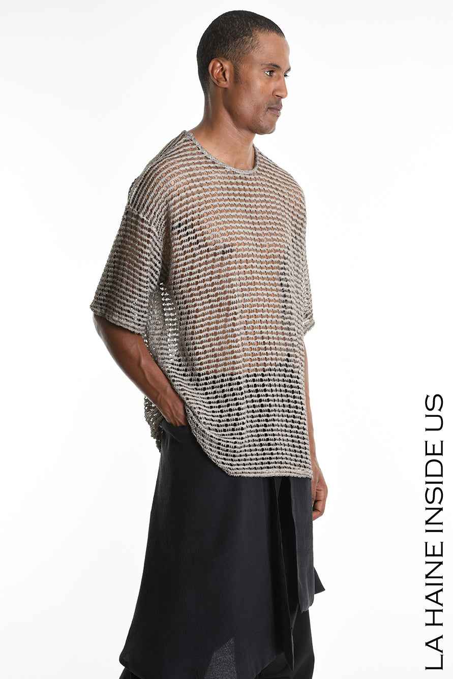 LA HAINE INSIDE US M1226 T-Shirt - Mud Cold Dyed Net Oversized Italian Men's