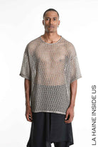 LA HAINE INSIDE US M1226 T-Shirt - Mud Cold Dyed Net Oversized Italian Men's