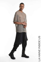 LA HAINE INSIDE US M1226 T-Shirt - Mud Cold Dyed Net Oversized Italian Men's