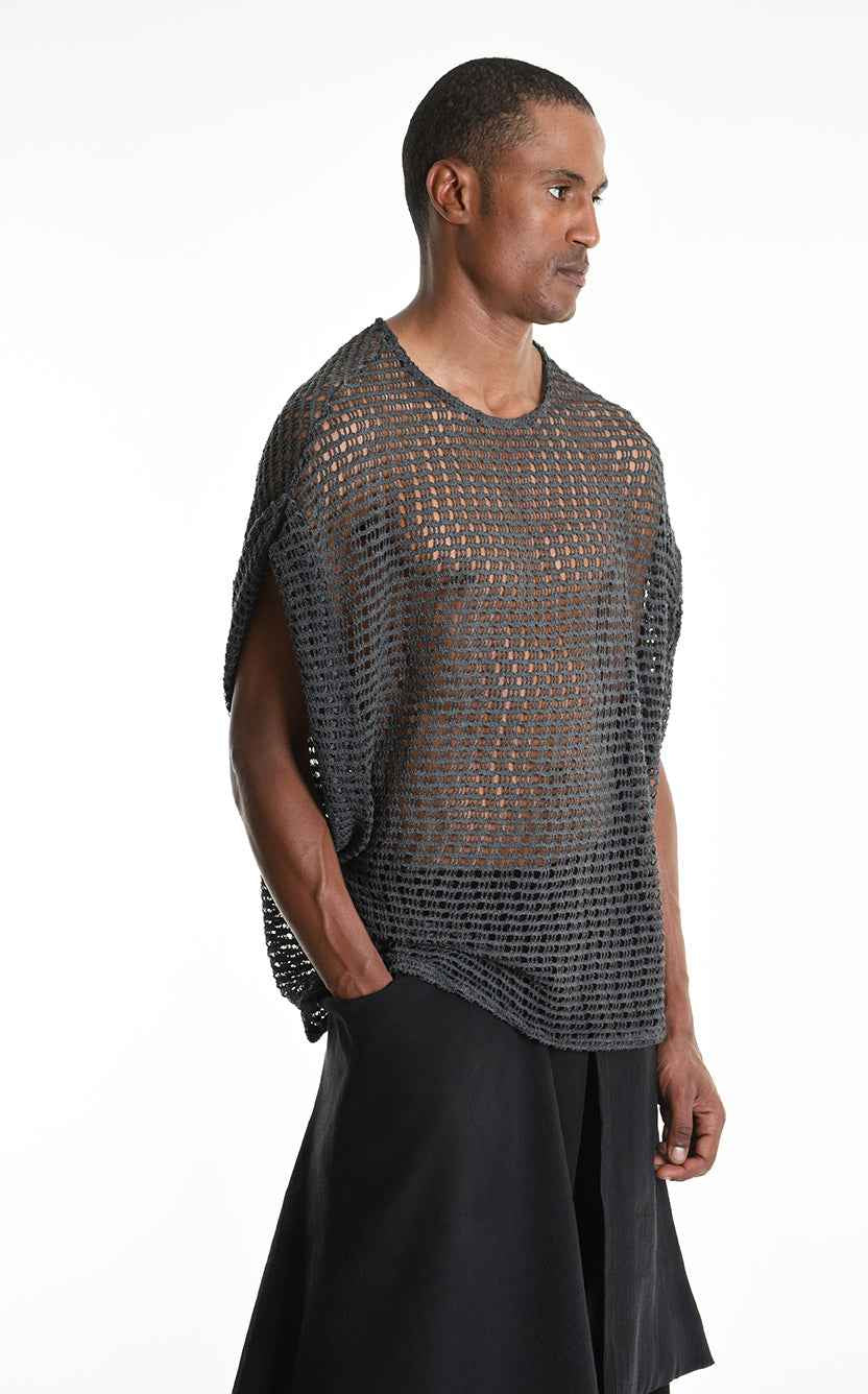 LA HAINE INSIDE US M1227 Sleeveless - Gray Cold Dyed Net Oversized Italian Men's