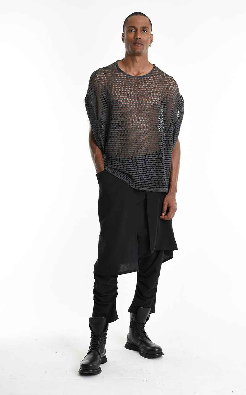 LA HAINE INSIDE US M1227 Sleeveless - Gray Cold Dyed Net Oversized Italian Men's