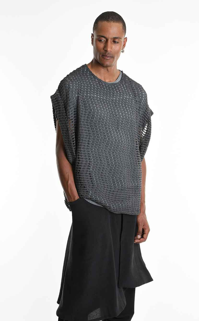 LA HAINE INSIDE US M1227 Sleeveless - Gray Cold Dyed Net Oversized Italian Men's