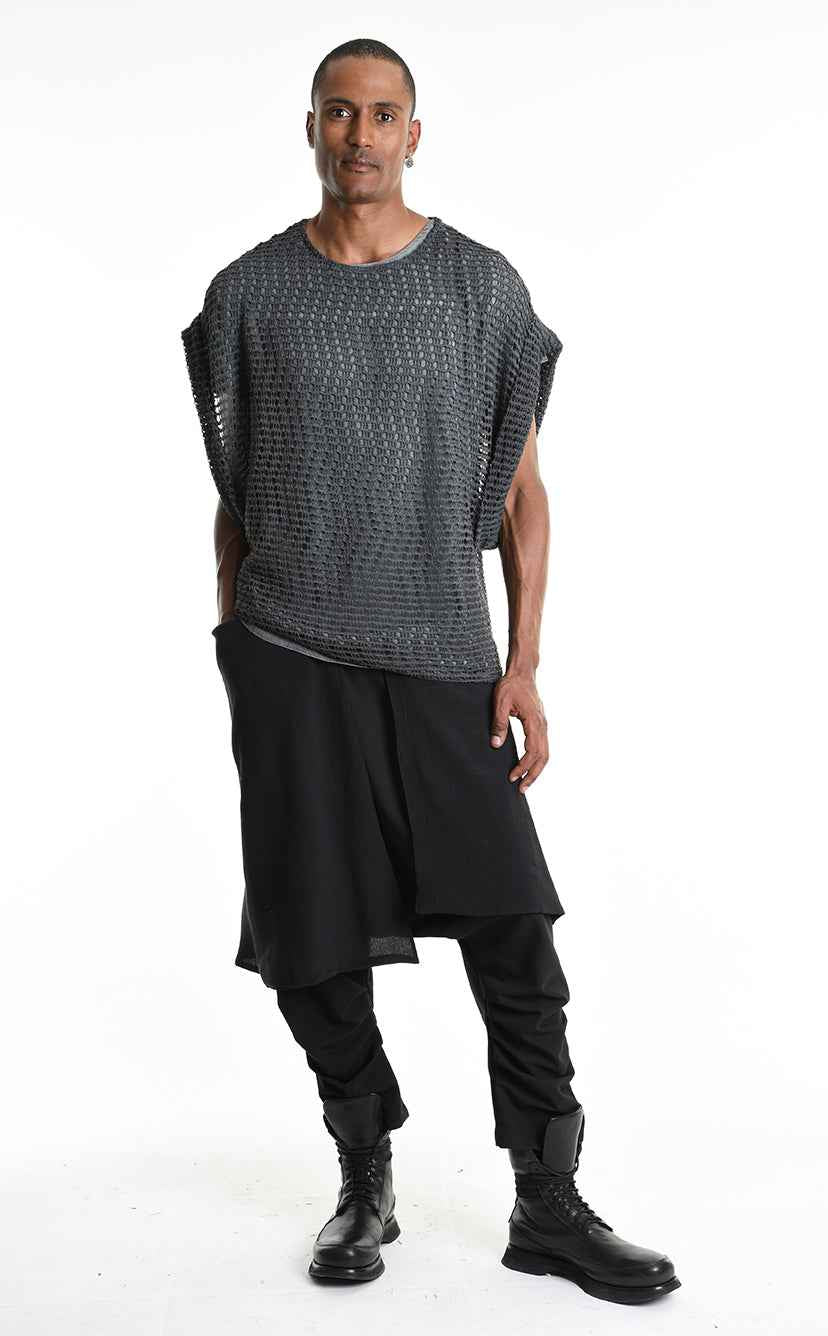 LA HAINE INSIDE US M1227 Sleeveless - Gray Cold Dyed Net Oversized Italian Men's