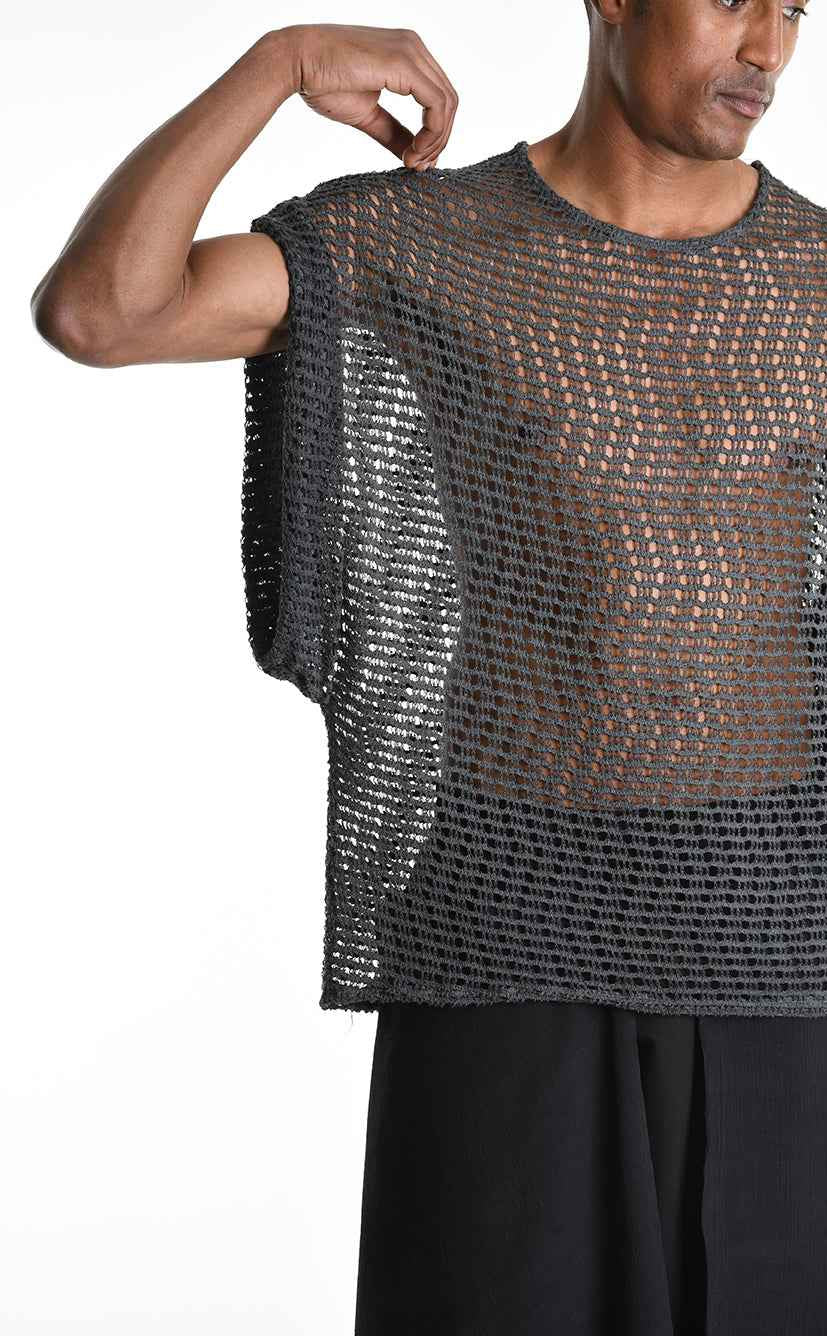 LA HAINE INSIDE US M1227 Sleeveless - Gray Cold Dyed Net Oversized Italian Men's