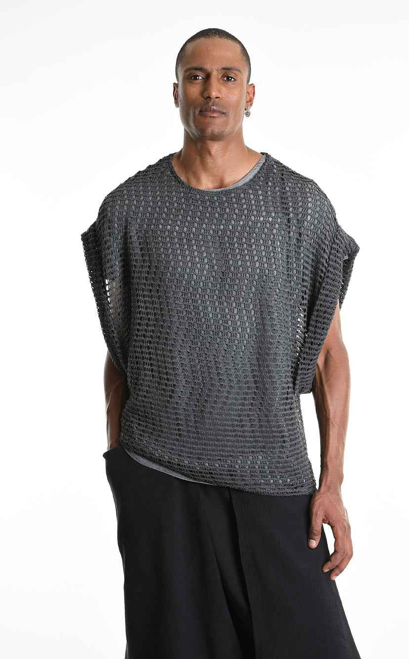 LA HAINE INSIDE US M1227 Sleeveless - Gray Cold Dyed Net Oversized Italian Men's