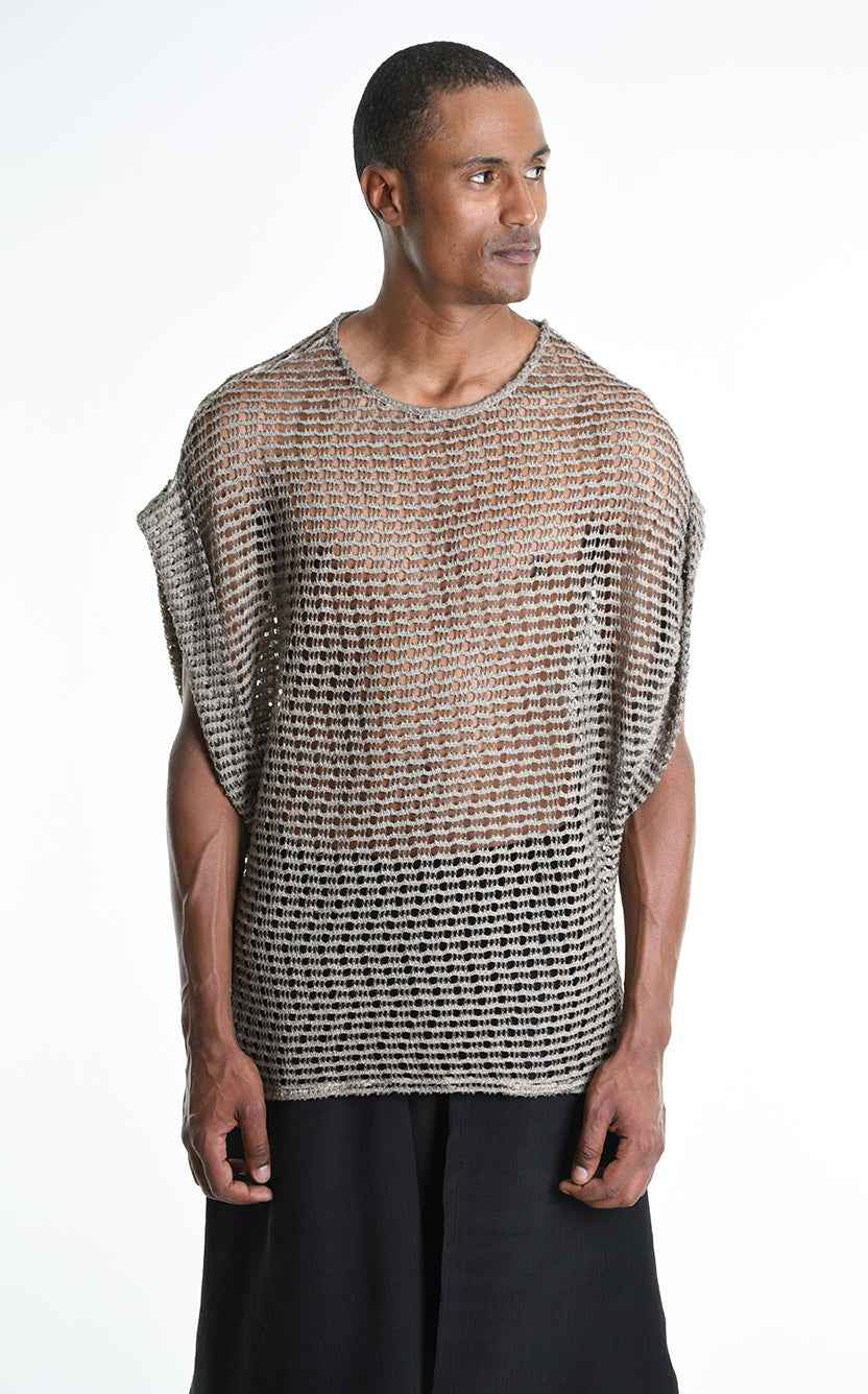 3V M1227 SLEEVELESS Over Net Dyed Cold Mud