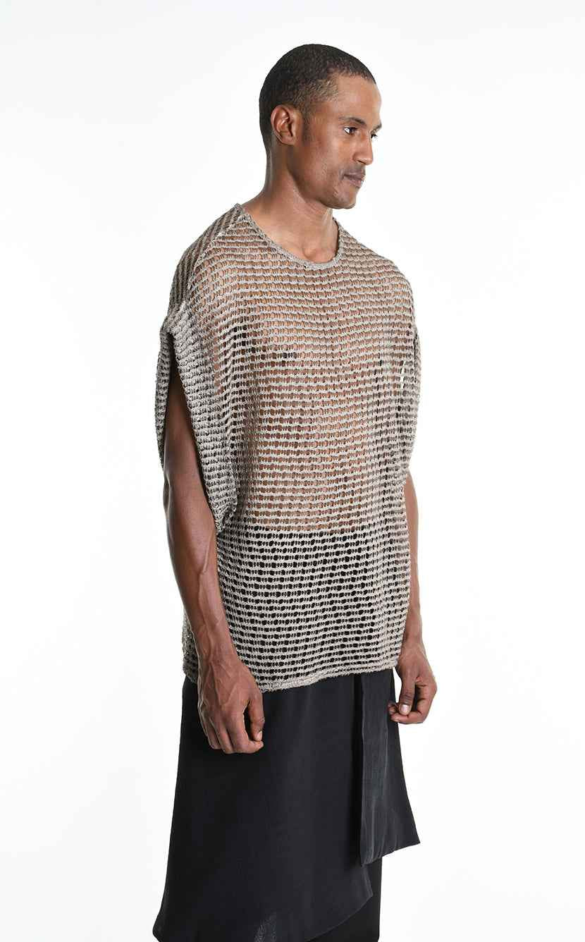 3V M1227 SLEEVELESS Over Net Dyed Cold Mud