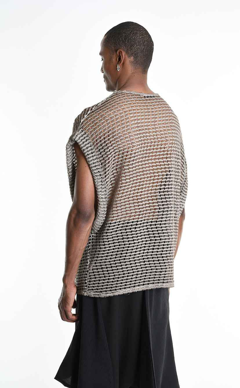 3V M1227 SLEEVELESS Over Net Dyed Cold Mud
