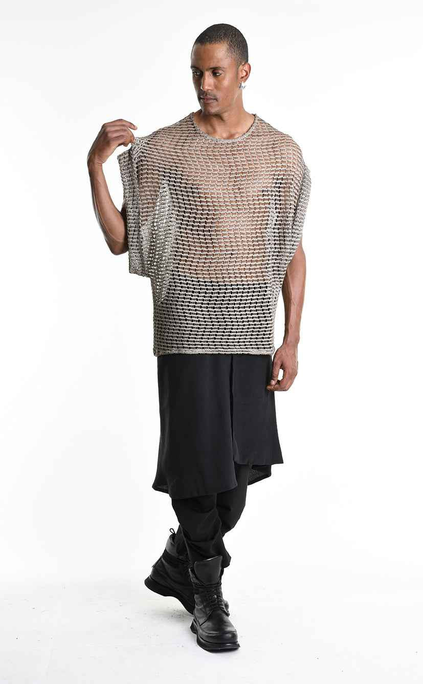 3V M1227 SLEEVELESS Over Net Dyed Cold Mud