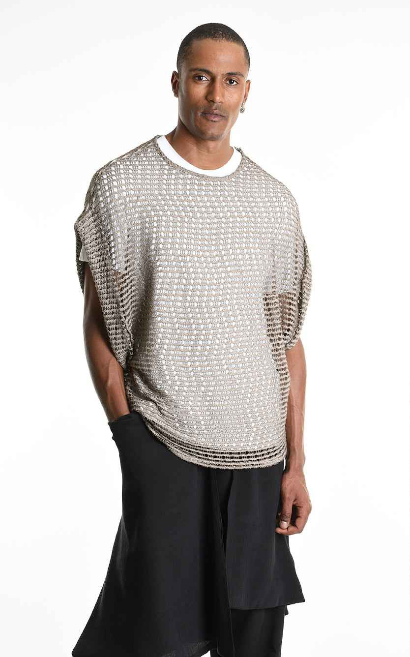 3V M1227 SLEEVELESS Over Net Dyed Cold Mud