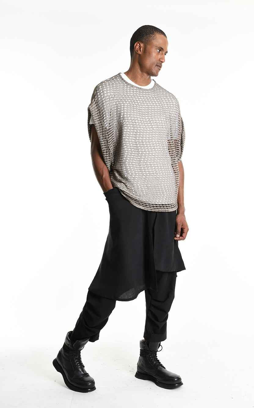 3V M1227 SLEEVELESS Over Net Dyed Cold Mud