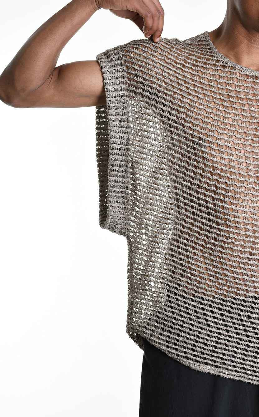 3V M1227 SLEEVELESS Over Net Dyed Cold Mud