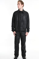 3Z M1107 JEANS JACKET Comfort Fit with Rubberized Coating, Black. LA HAINE INSIDE US