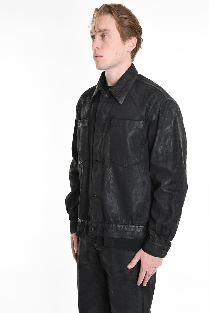 3Z M1107 JEANS JACKET Comfort Fit with Rubberized Coating, Black. LA HAINE INSIDE US