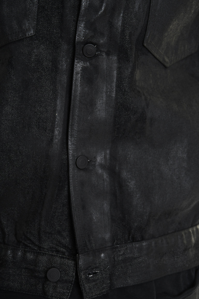 3Z M1107 JEANS JACKET Comfort Fit with Rubberized Coating, Black. LA HAINE INSIDE US