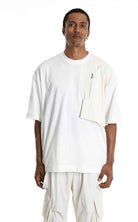 LA HAINE INSIDE US M1214 T-Shirt - White Oversized Cotton Stretch Nylon Panel Italian Men's