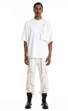 LA HAINE INSIDE US M1214 T-Shirt - White Oversized Cotton Stretch Nylon Panel Italian Men's