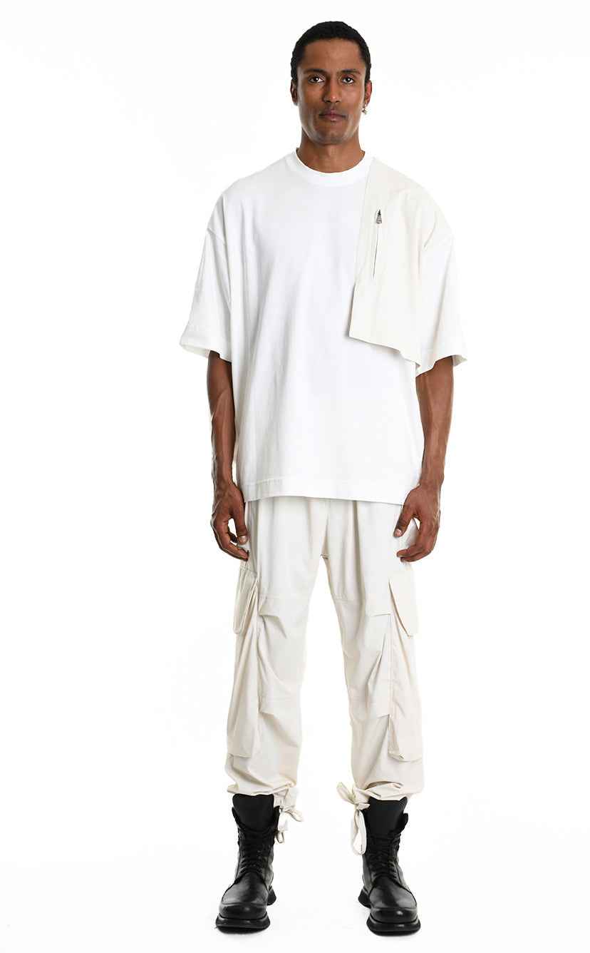 LA HAINE INSIDE US M1214 T-Shirt - White Oversized Cotton Stretch Nylon Panel Italian Men's