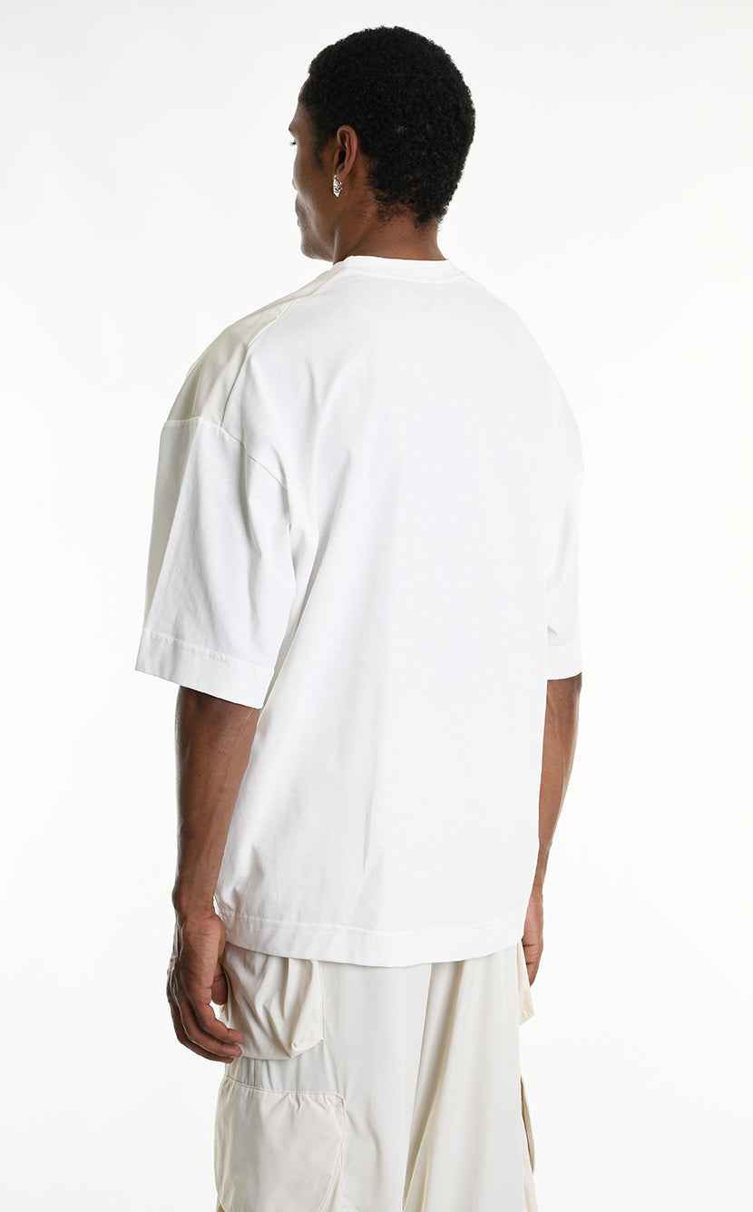 LA HAINE INSIDE US M1214 T-Shirt - White Oversized Cotton Stretch Nylon Panel Italian Men's
