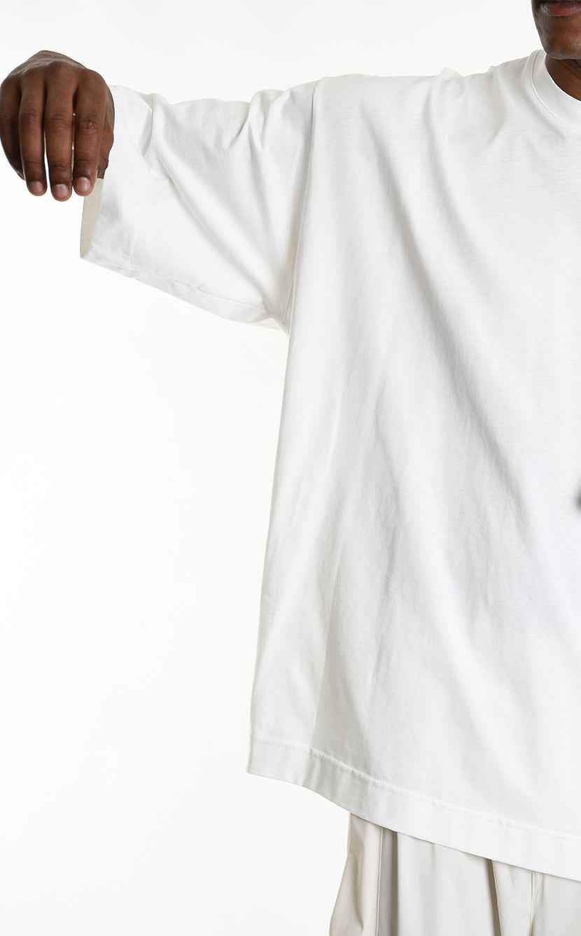 LA HAINE INSIDE US M1214 T-Shirt - White Oversized Cotton Stretch Nylon Panel Italian Men's