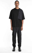 LA HAINE INSIDE US M1214 T-Shirt - Black Oversized Cotton Stretch Nylon Panel Italian Men's