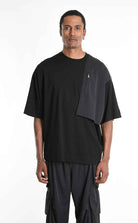 LA HAINE INSIDE US M1214 T-Shirt - Black Oversized Cotton Stretch Nylon Panel Italian Men's