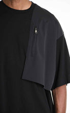 LA HAINE INSIDE US M1214 T-Shirt - Black Oversized Cotton Stretch Nylon Panel Italian Men's