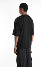 LA HAINE INSIDE US M1214 T-Shirt - Black Oversized Cotton Stretch Nylon Panel Italian Men's