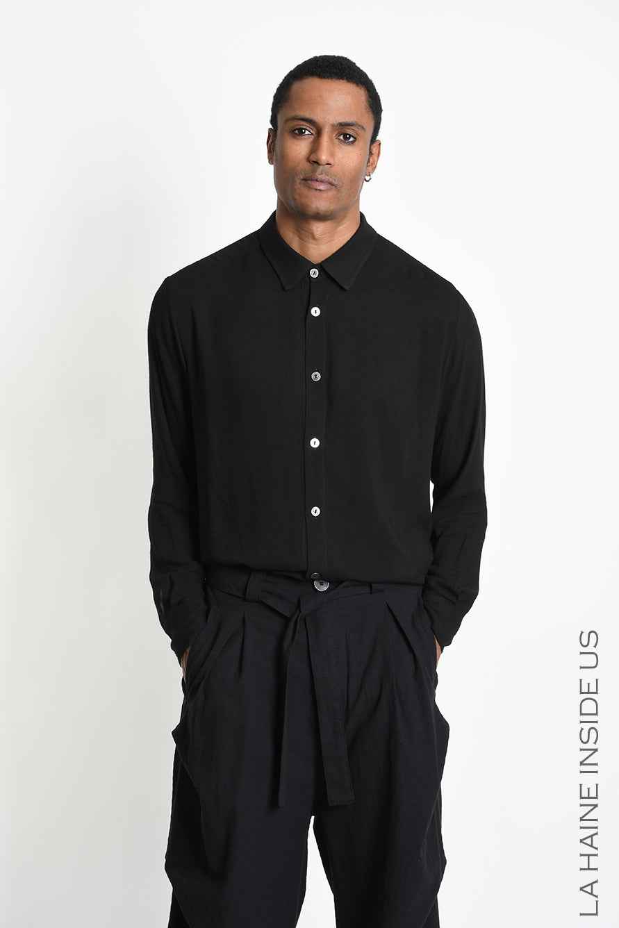 3R M1307 SHIRT Regular Gauze Viscose Black