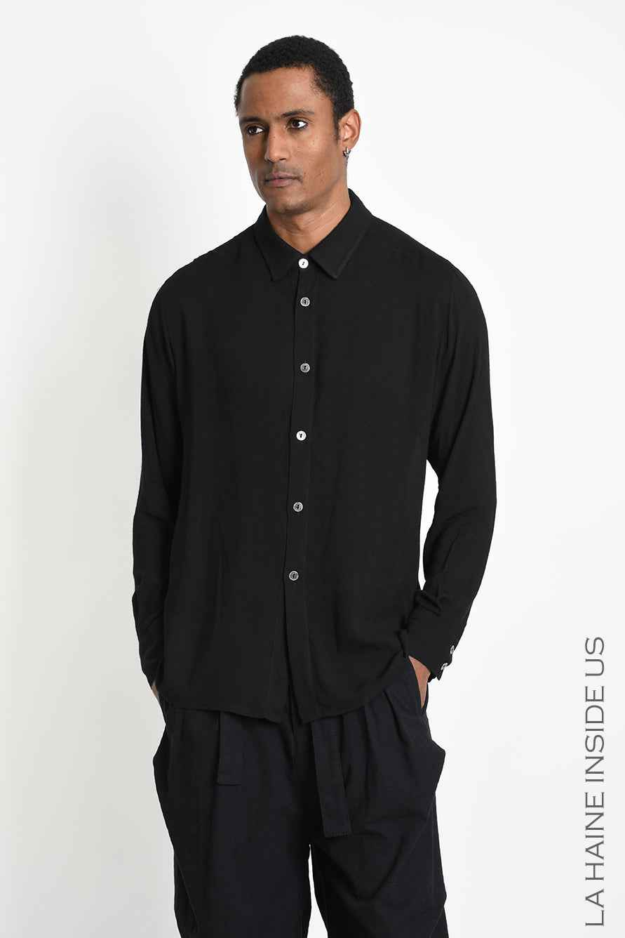 3R M1307 SHIRT Regular Gauze Viscose Black