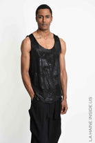 3Z M1312 TANKTOP Oversize Viscose Wool Rubberized Coating Black