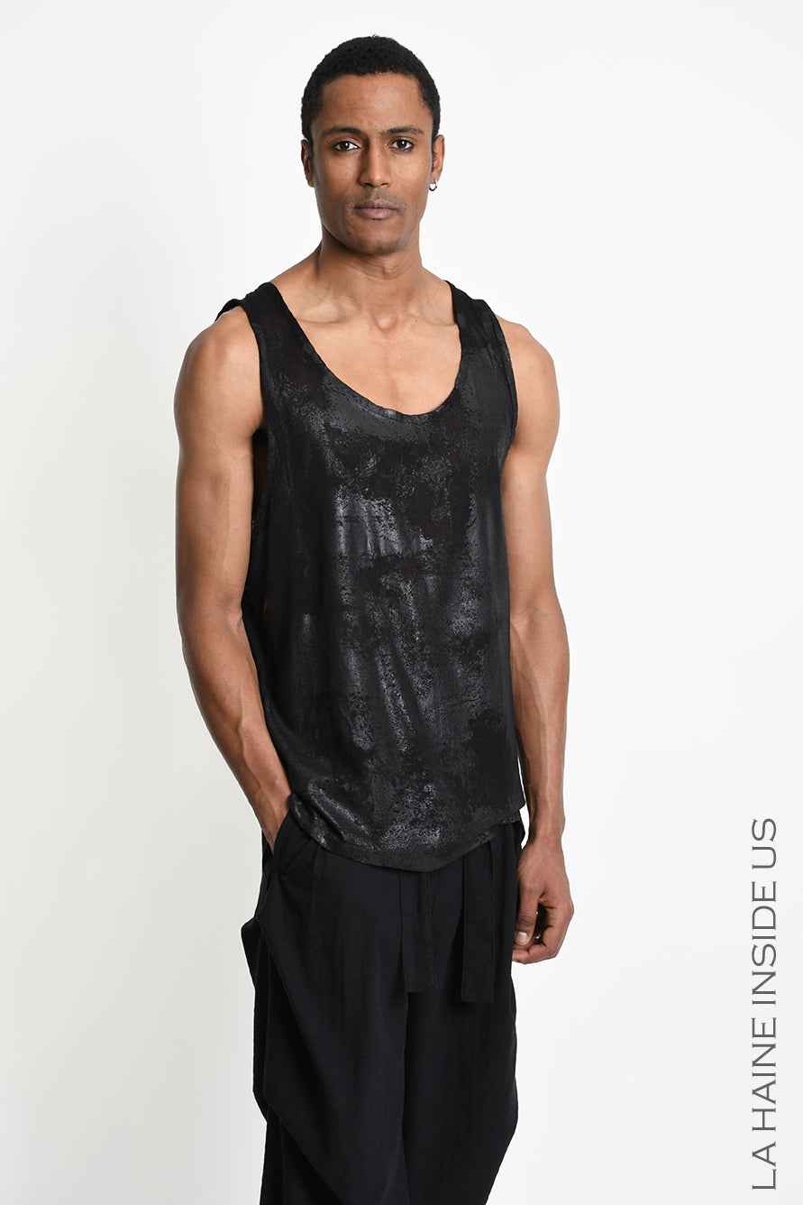 3Z M1312 TANKTOP Oversize Viscose Wool Rubberized Coating Black