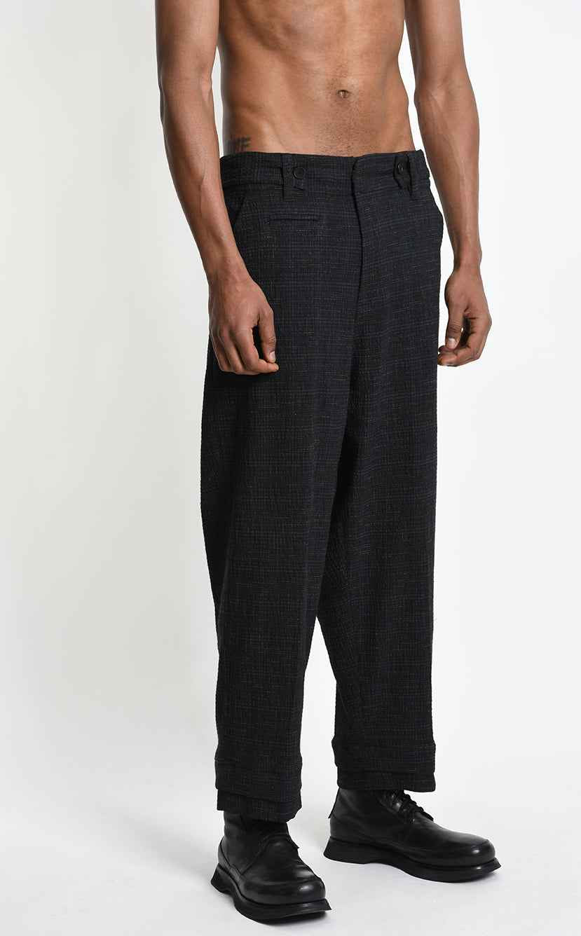 3Z M1315 TROUSER Comfort Check Blend Cotton Black