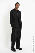 M1316 Jacket - Black Oversized Fluid Wool Blend Shoulder Pads Drawstring Italian Men's