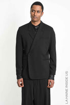 M1316 Jacket - Black Oversized Fluid Wool Blend Shoulder Pads Drawstring Italian Men's