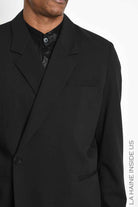 M1316 Jacket - Black Oversized Fluid Wool Blend Shoulder Pads Drawstring Italian Men's