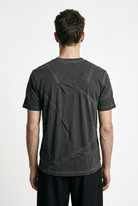 LA HAINE INSIDE US M1294 grey cold-dyed cotton T-shirt, back view showing diagonal seams