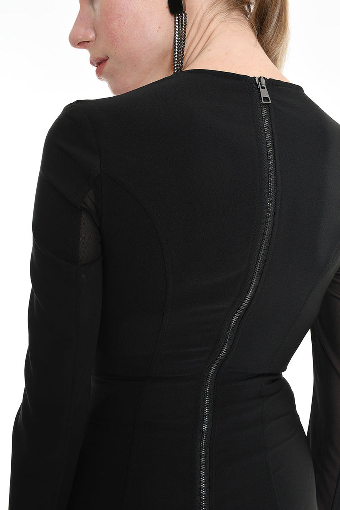 4B LW790 DRESS Tecno Stretch & Tulle Black LA HAINE INSIDE US