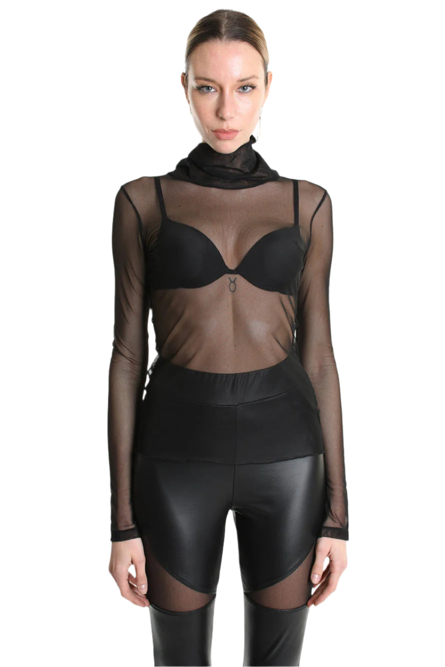 4B LW831 T-SHIRT Regular Stretch Tulle Black LA HAINE INSIDE US