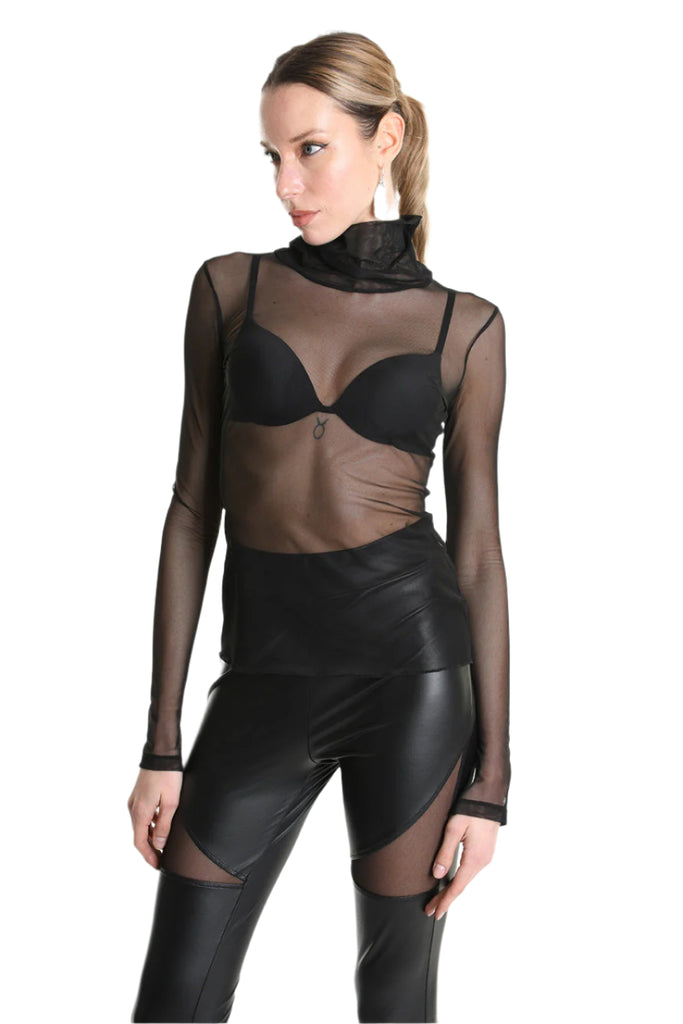 4B LW831 T-SHIRT Regular Stretch Tulle Black LA HAINE INSIDE US