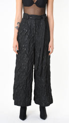 A34B LW85025 TROUSER Wide Flared Jacquard Coated Black