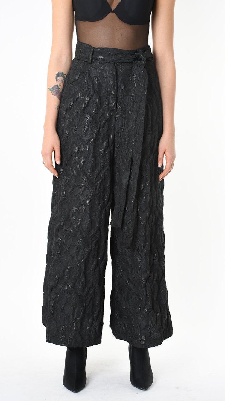 A34B LW85025 TROUSER Wide Flared Jacquard Coated Black