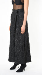 A34B LW85025 TROUSER Wide Flared Jacquard Coated Black