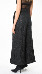 A34B LW85025 TROUSER Wide Flared Jacquard Coated Black