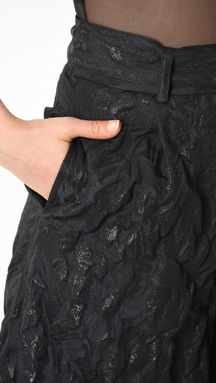 A34B LW85025 TROUSER Wide Flared Jacquard Coated Black