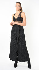 A34B LW85025 TROUSER Wide Flared Jacquard Coated Black