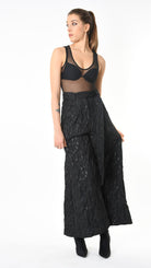 A34B LW85025 TROUSER Wide Flared Jacquard Coated Black